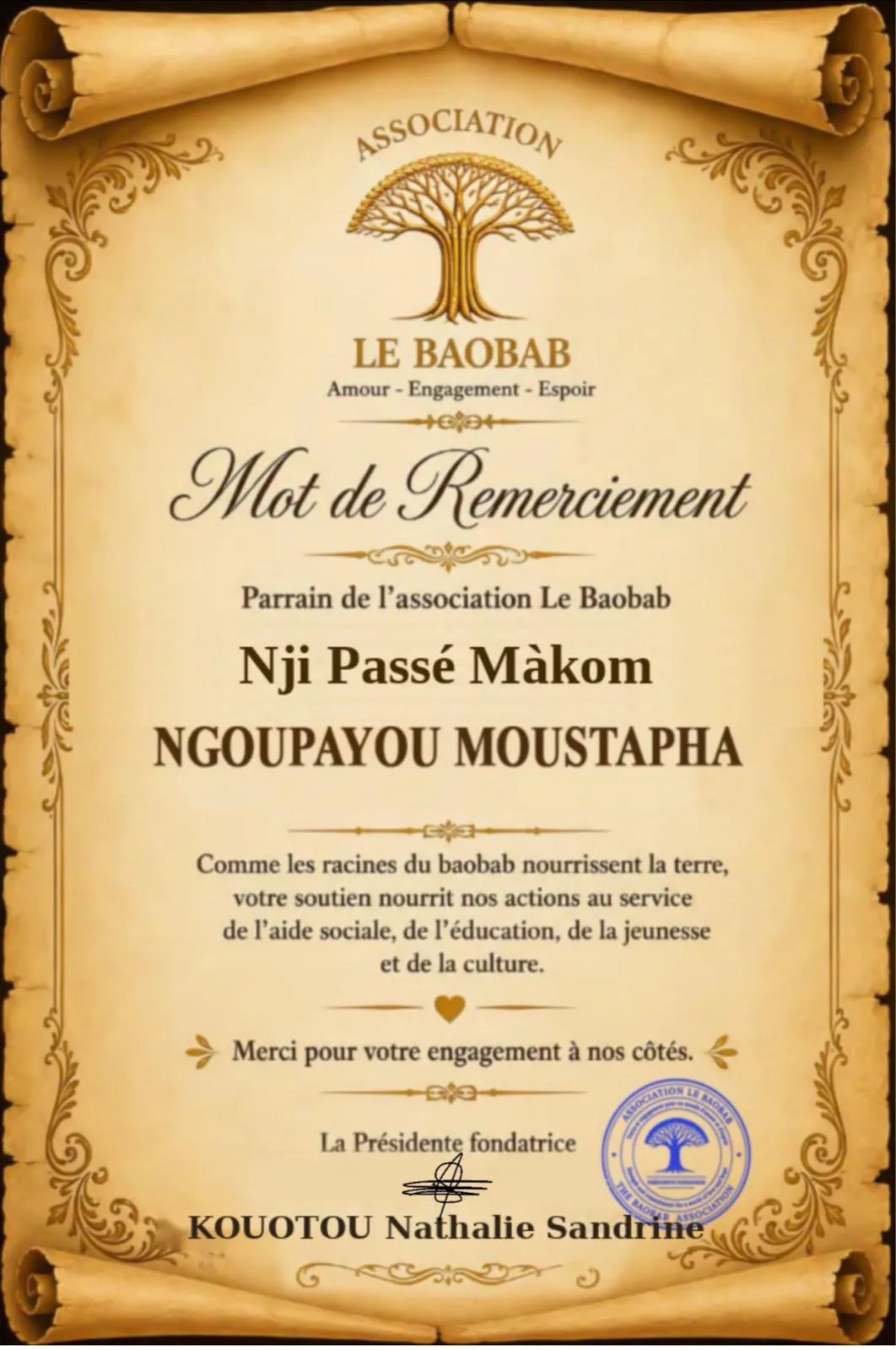 Lettre de Remerciement